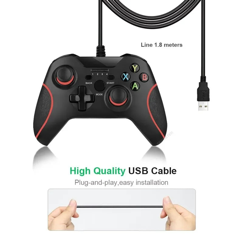 Wired USB Gamepad for PS3, PC & Android, Vibration, 1.8M Cable