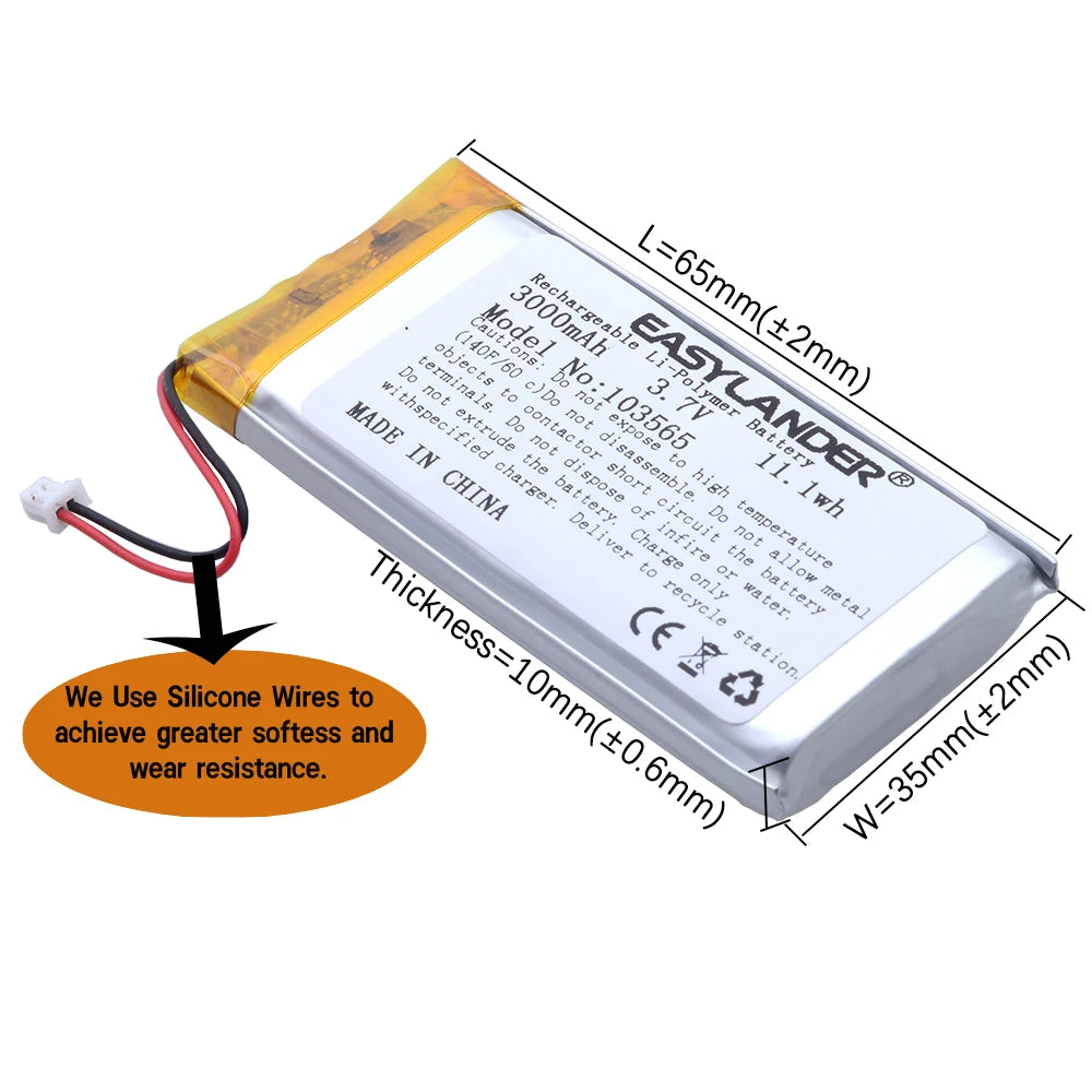 Silicone Wires JST1.25 103565 3.7V 3000mAh Rechargeable Li-Polymer Li-ion Battery  Lipo For console Miyoo Mini Plus Game machine
