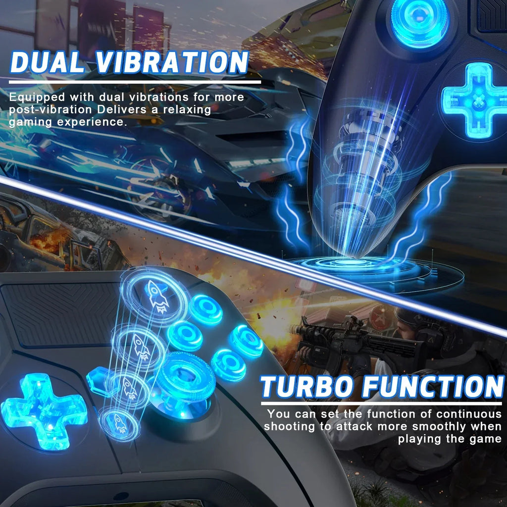 Wireless Controller for PS4 with Hall Effect, RGB Light and Turbo