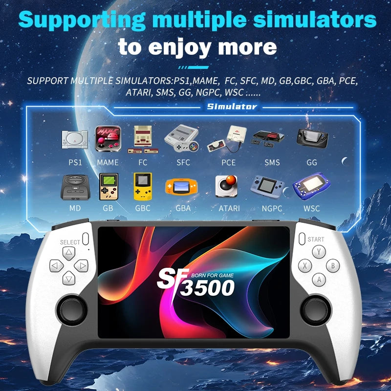 New SF3500 Handheld Game Console, 5-Inch IPS Large Screen Portable Game Console, Built-In 20000+ Games, Supports TV Output