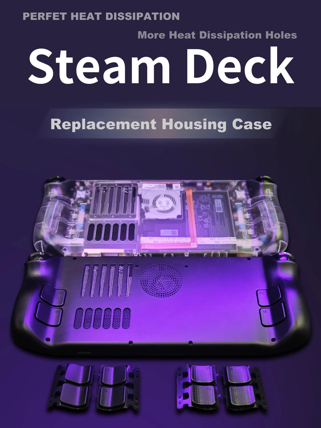 Replacement DIY Back Shell with Cooling Vents Heat-Dissipation Back Housing Case Plates Cover for Steam Deck/Steam Deck OLED