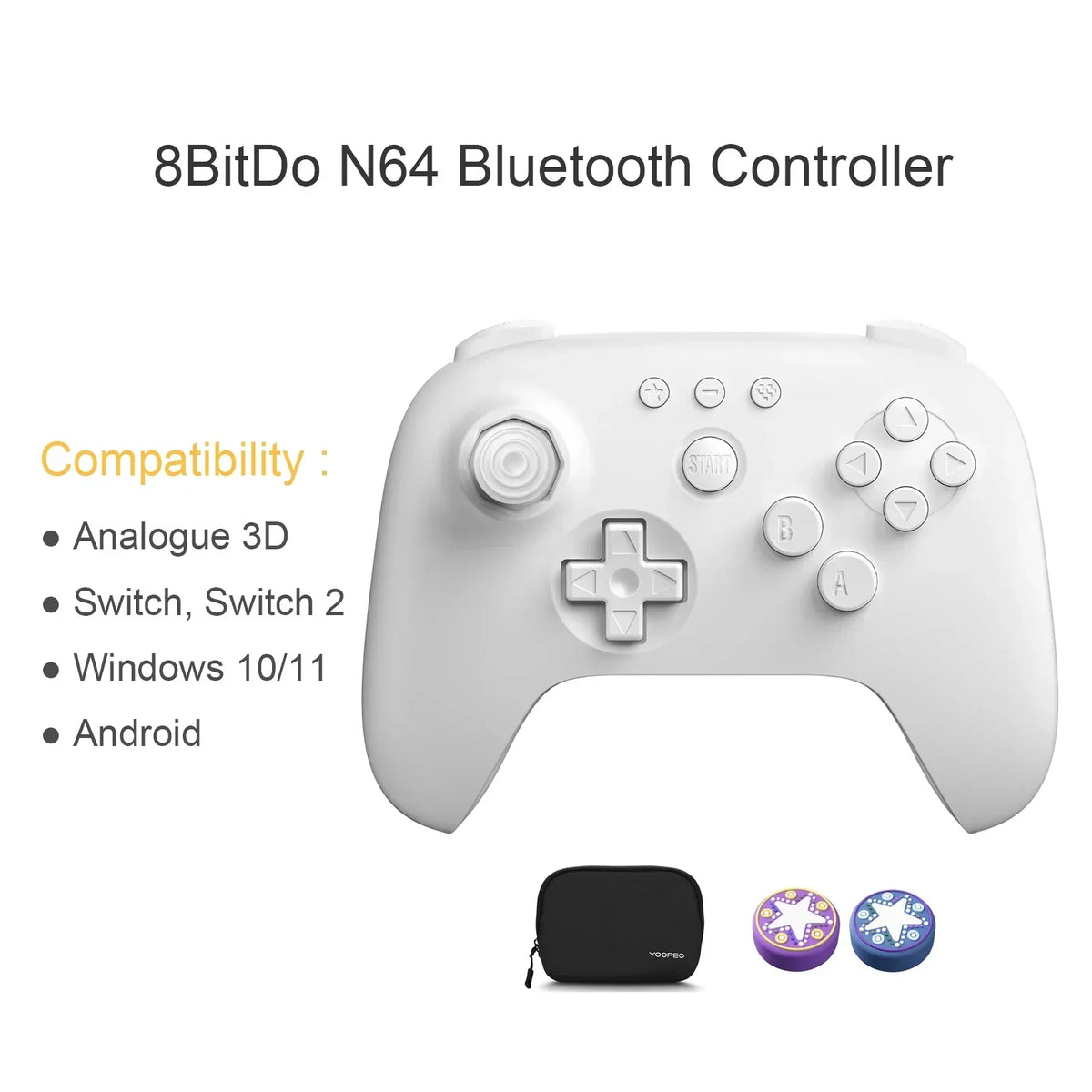 8BitDo N64 Bluetooth Controller with Hall Effect Joysticks for Analogue 3D, Switch, Switch 2, Windows, Android Game Accessories