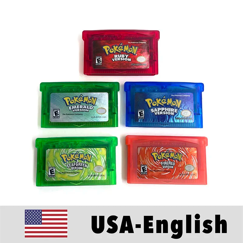 USA English IC Save Emerald,Ruby,Firered,Sapphire,Leafgreen  Metallic FoilFinish Box Trey Manual Game Cartridge for GBA
