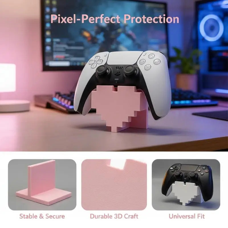 3D-Printed Pixel Heart Controller Stand for Desktop