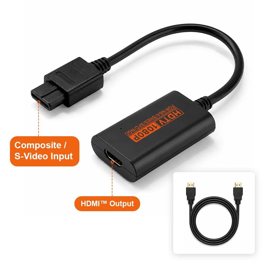 LinkRetro 1080P HDTV Adapter S-vdieo Composite Input Plug and Play Video Audio Converter for NGC N64 SNES SFC Game Console
