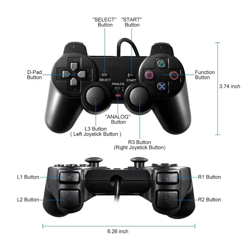 Wired Gamepad Controller for PS1/PS2/PS2 Slim Console Transparent Dual Motor Vibration Joypad Joystick Gaming Accessories