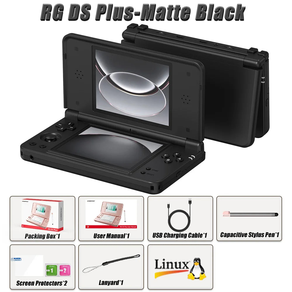 Anbernic RG  DS Plus Retro Handheld Game Console Dual Screen 4.3 Inch IPS RK3568 Linux 1GB RAM 16GB TF WiFi Bluetooth 4000mAh