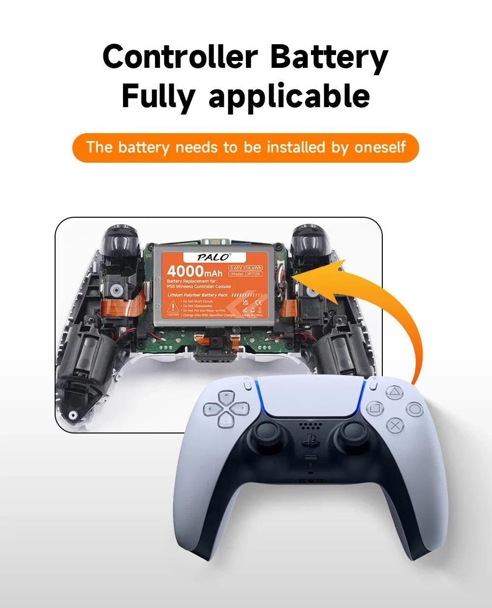 PALO 4000mAh Battery for PS5 Controller LIP1708, Rechargeable