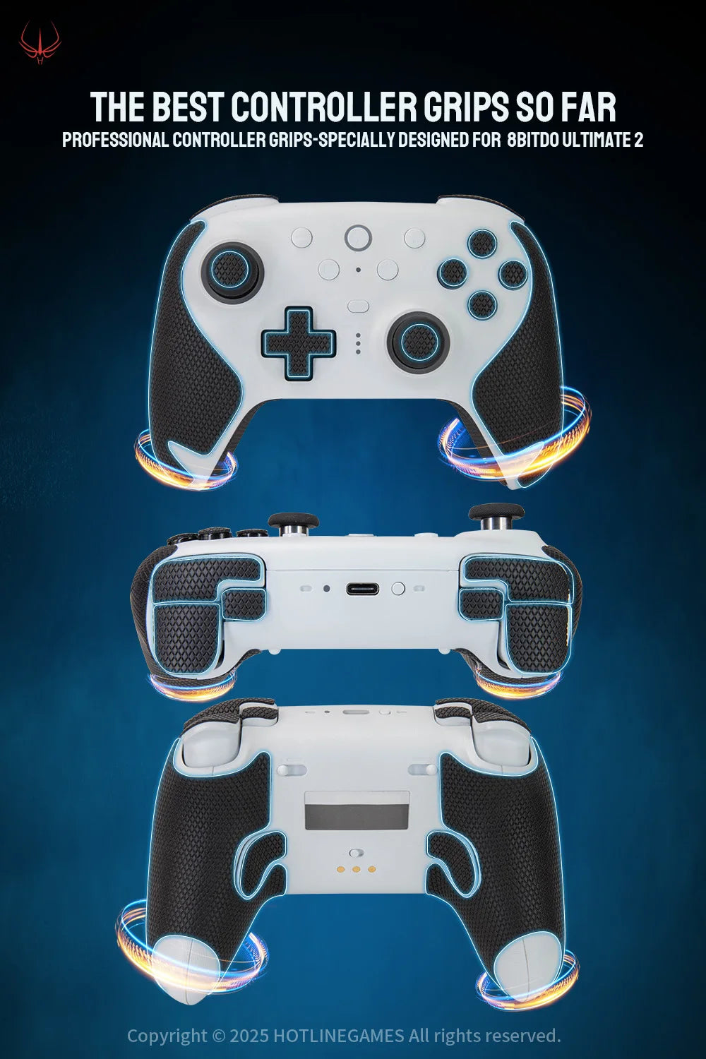 HOTLINE GAMES 2.0Plus Controller Grip Tape Compatible With 8BitDo Ultimate 2 Wireless Gaming Handle, Non-Slip, Moisture Wicking