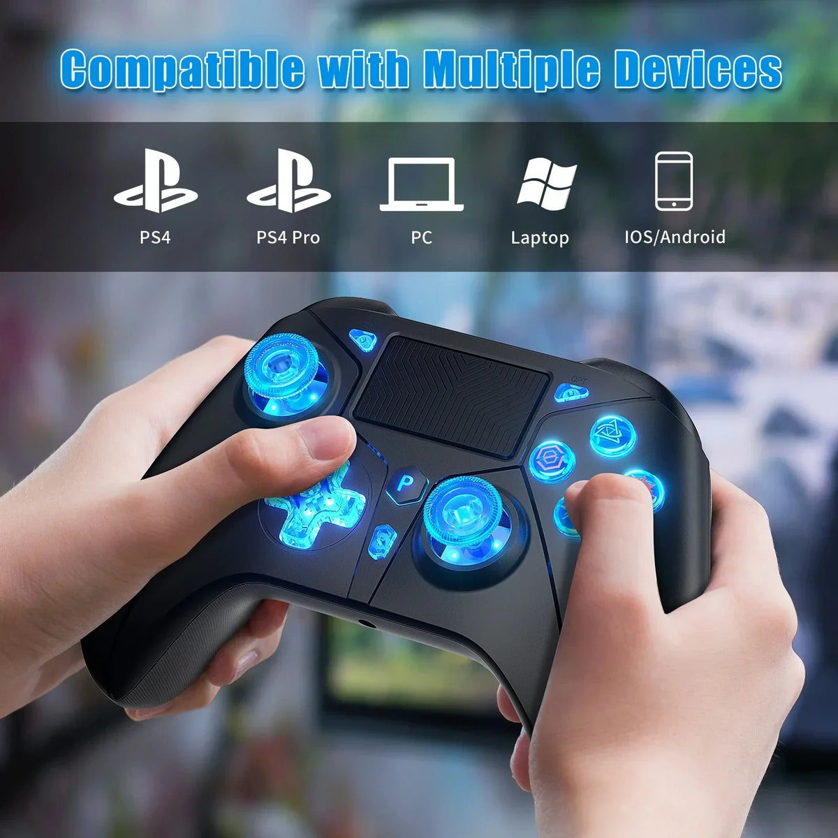 Wireless Controller for PS4 with Hall Effect, RGB Light and Turbo