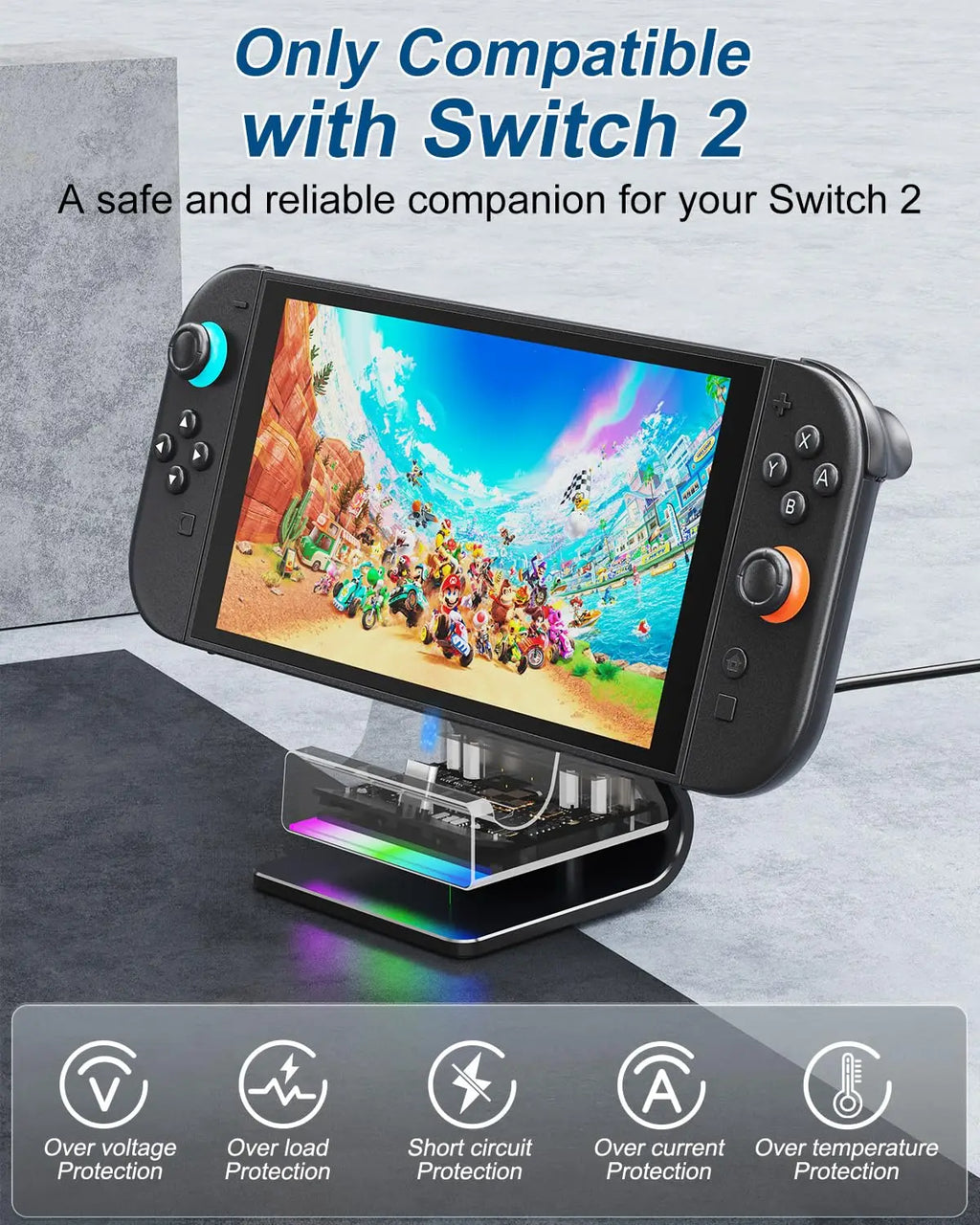 AOLION Nintendo Switch 2 Fast Charging Stand, RGB Light