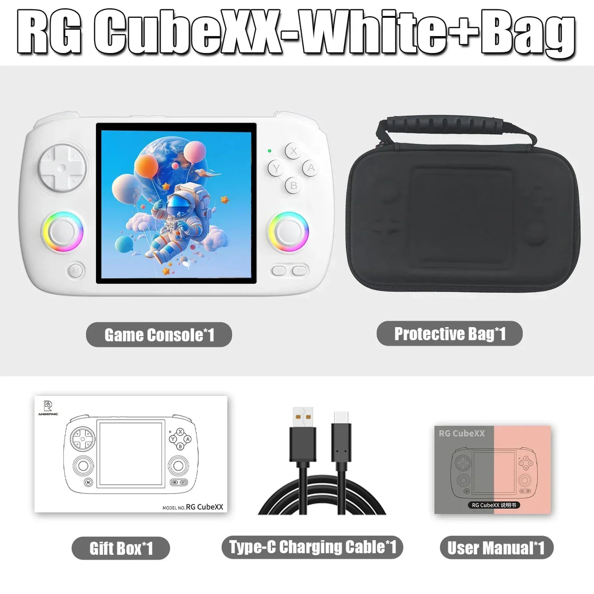Anbernic RG CubeXX Retro Handheld Game Console 3.95 Inch IPS Screen 64 Bit Linux System With RGB Joystick Lighting HDMI-Support