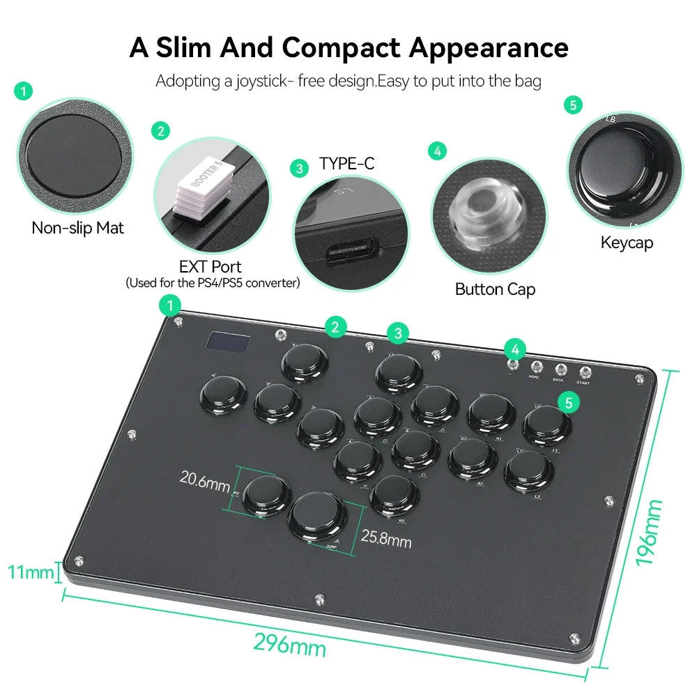 Haute42 U16 Leverless Hitbox Controller, Button Rim, PC/PS4/PS5