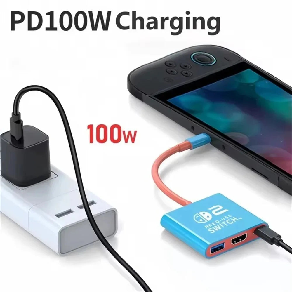 3 In 1 USB C HUB Type C to HDMI PD100W Charge Docking Station 4K 60Hz USB-C 3.0 for Switch 2/Switch/OLED MacBook Computer