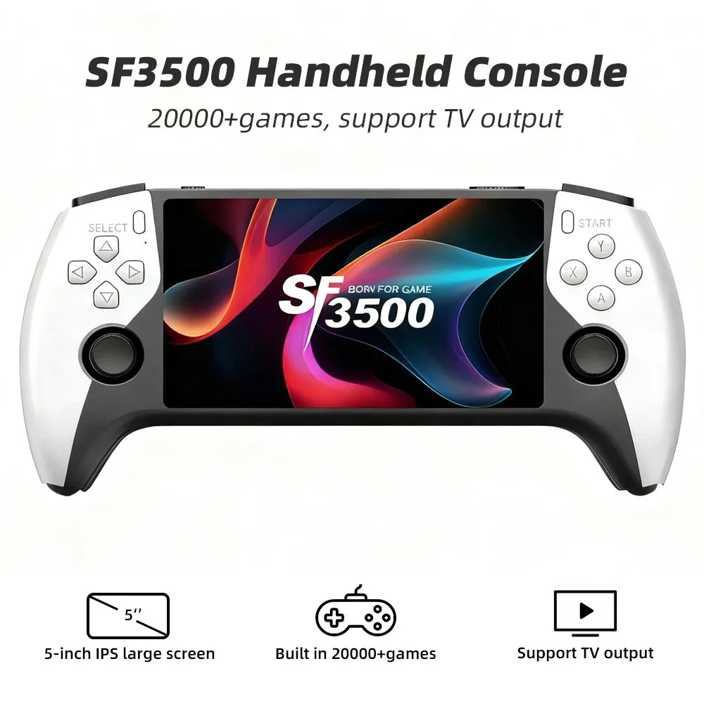New SF3500 Handheld Game Console, 5-Inch IPS Large Screen Portable Game Console, Built-In 20000+ Games, Supports TV Output