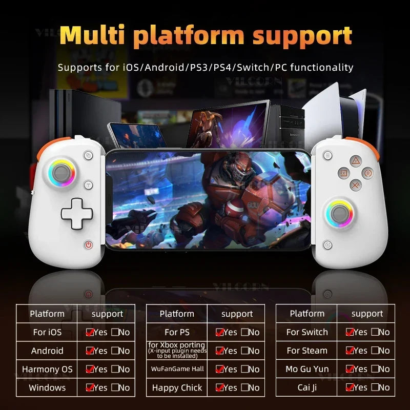 D8Pro RGB Mobile Gamepad, Hall Joystick for Android iOS PS4 PC