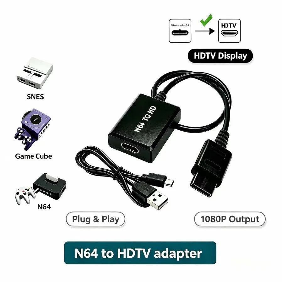 N64 SNES GameCube to HDMI Adapter with 1080P Output