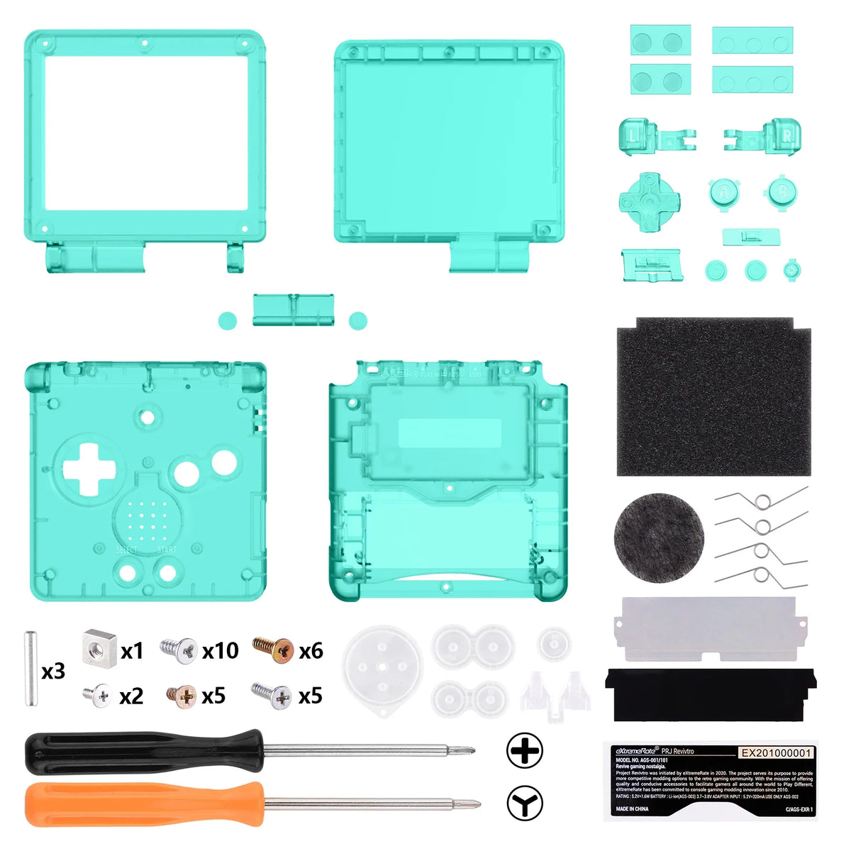 eXtremeRate Custom Replacement Housing Shell for Gameboy Advance SP (GBA SP) - Clear Series