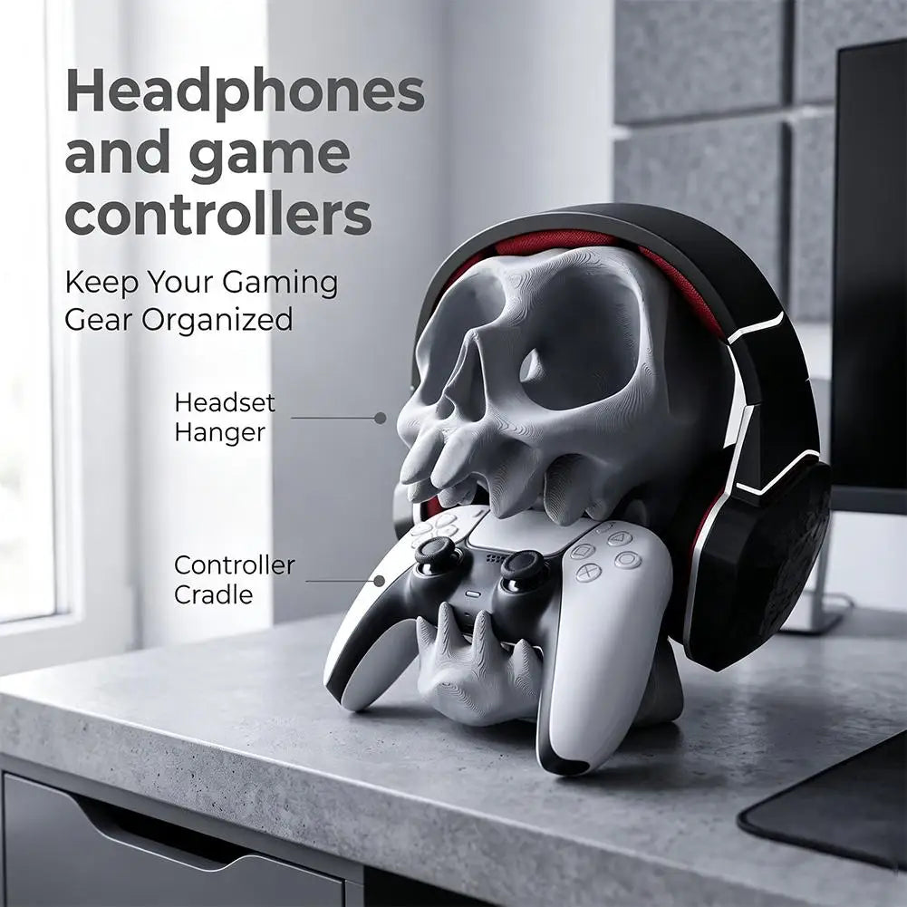 Gothic Skull Design Game Controller Stand Multifunctional Headset Holder Desktop Gaming Accessories Display Rack