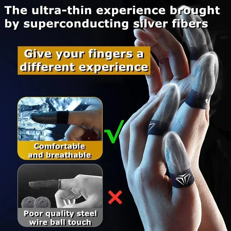 1/2 Pairs Mobile PUBG Game Silver Fiber Fingertip Gloves Sweatproof Anti-slip Touch Screen Gaming Breathable Finger Sleeve Cover