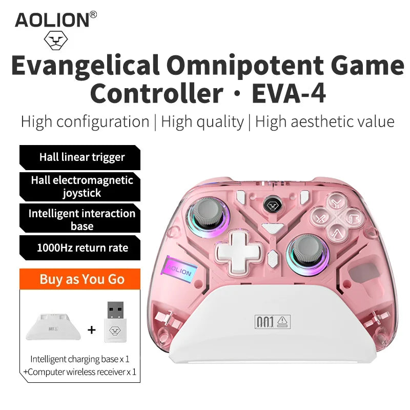 Aolion K10 RGB Wireless Controller, Charging Dock, Hall Effect