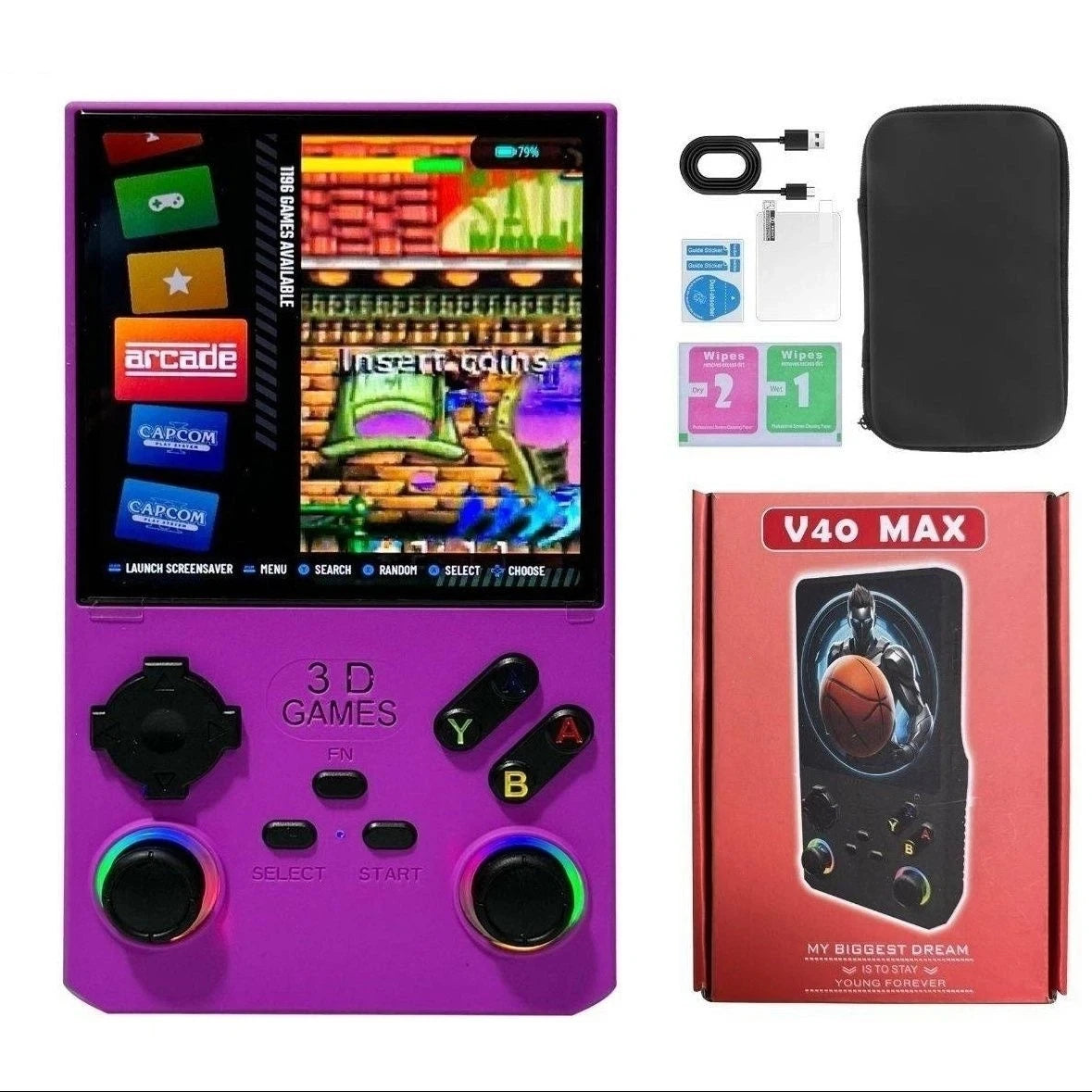 POWKIDDY V40 Retro Handheld Game Console 3.5/4-Inch IPS
