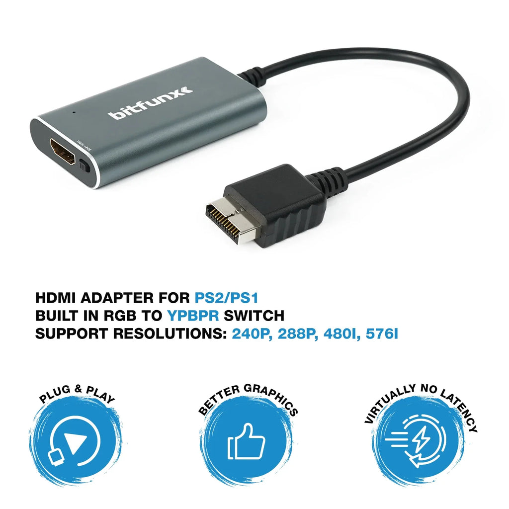 BitFunx HDMI-compatible Converter Adapter With RGB to YPbPr Switch For PlayStation 1/2 PS1/PS2 Game Consoles
