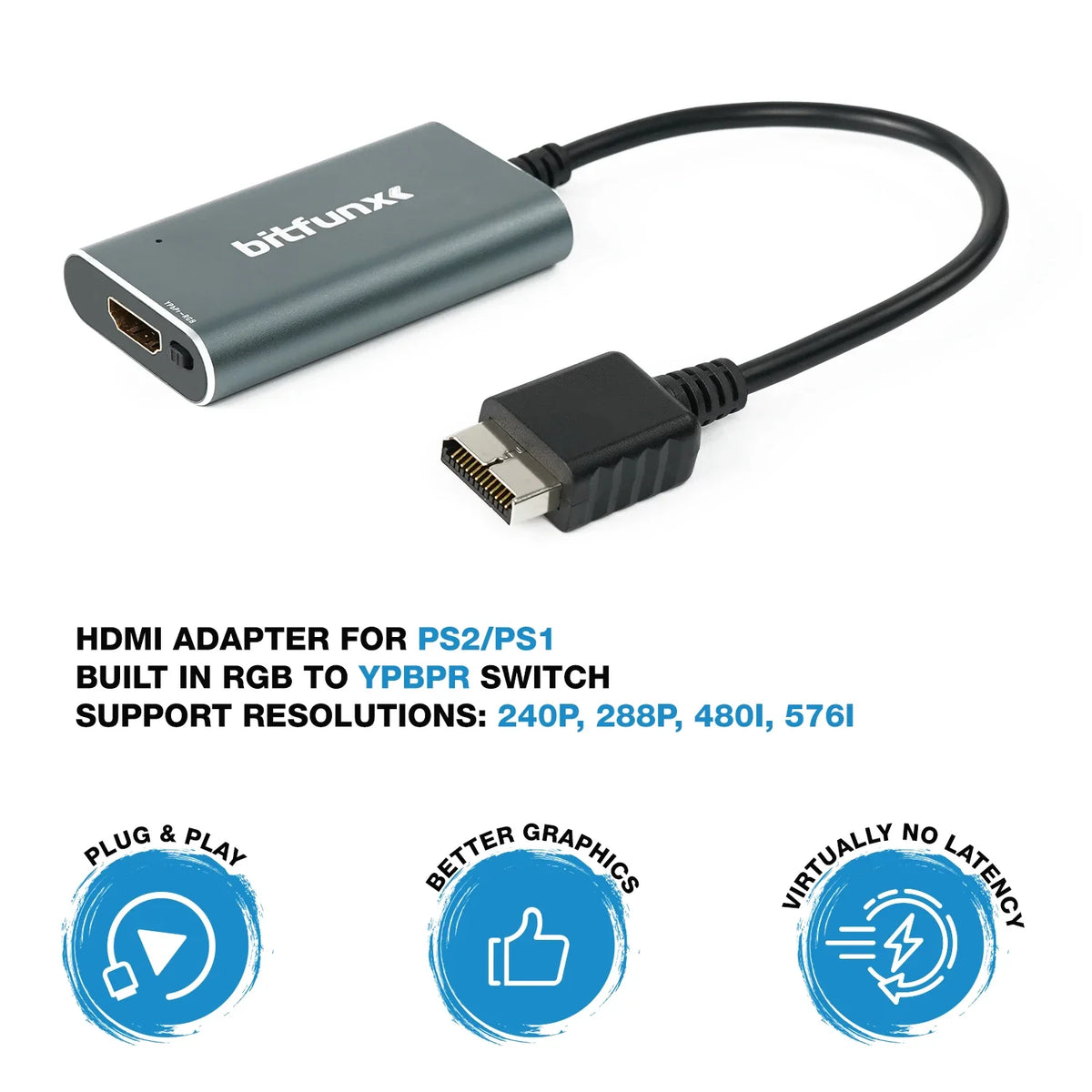 BitFunx HDMI-compatible Converter Adapter With RGB to YPbPr Switch For PlayStation 1/2 PS1/PS2 Game Consoles