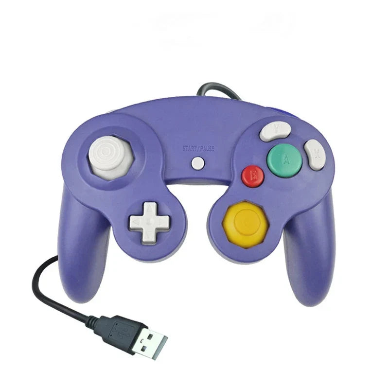 Transparent USB Wired NGC Gamepad Joystick, Clear Blue & Red