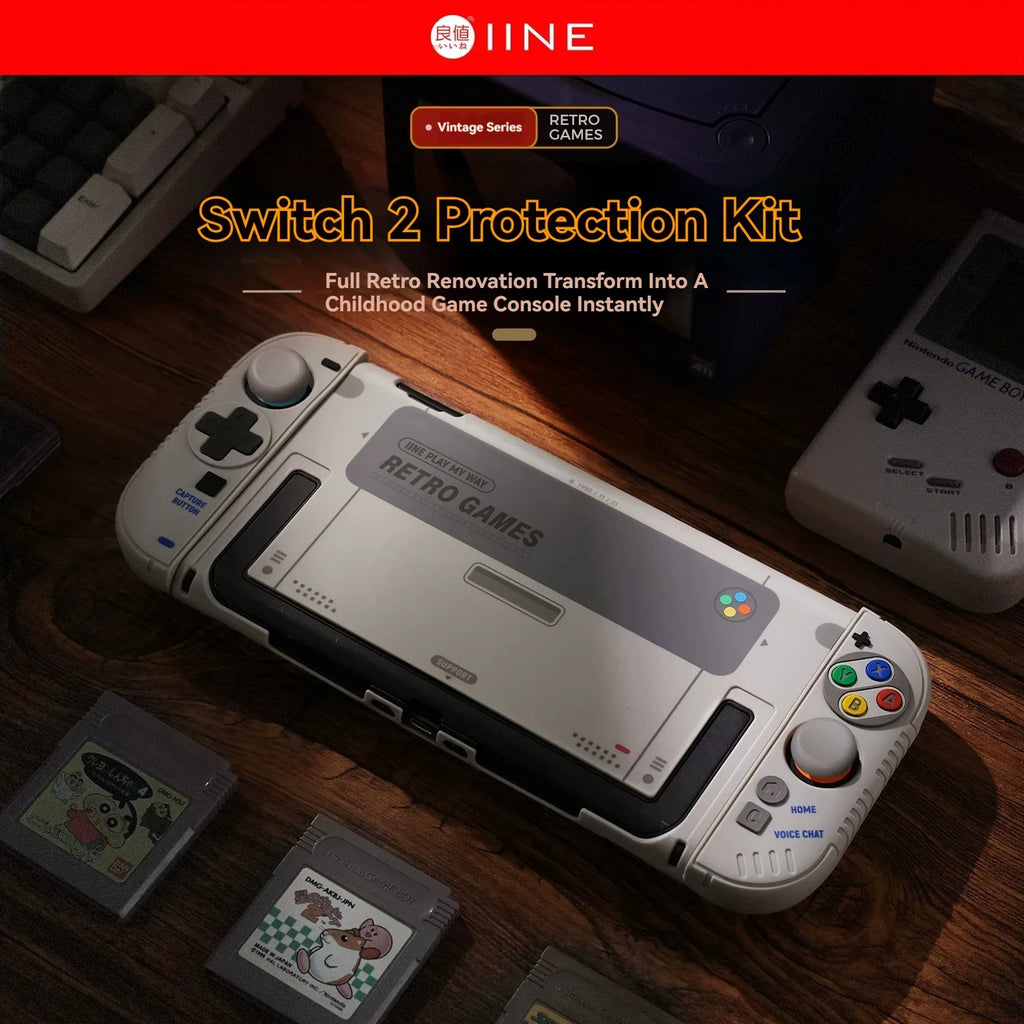 IINE Retro Case for Nintendo Switch 2 Full Wrap Silicone Cover