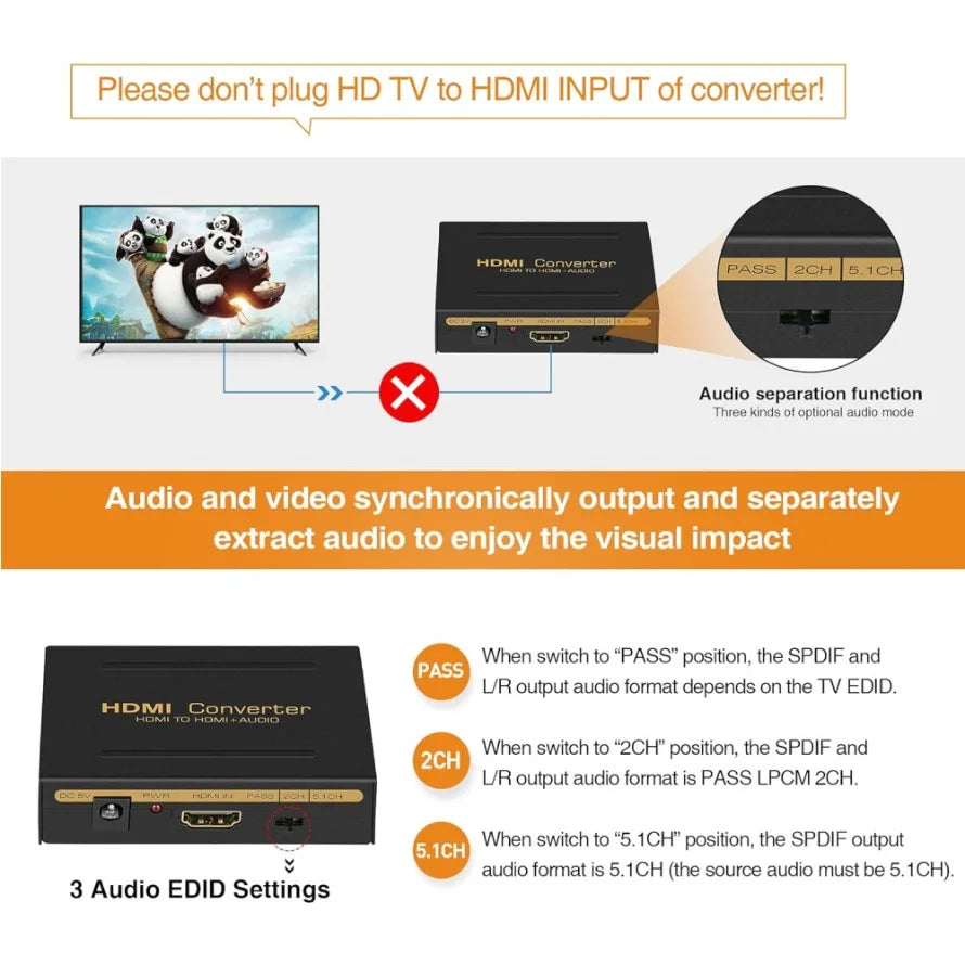 HDMI Audio Extractor with Optical SPDIF and Stereo Output