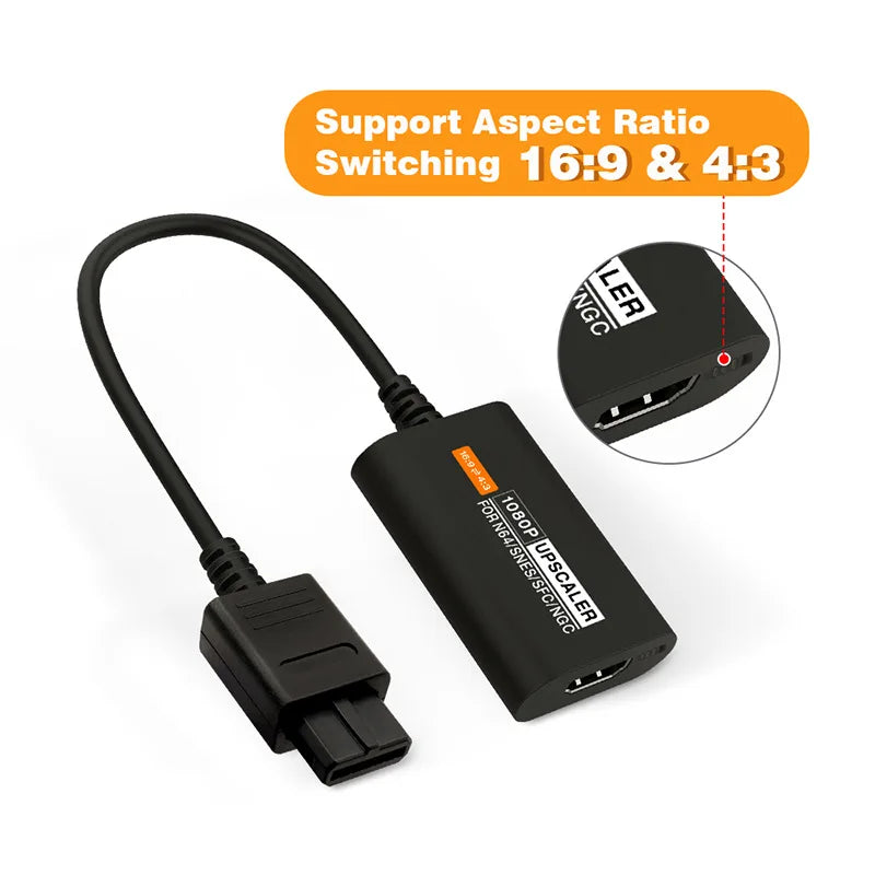 1080P Upscaler for N64/SNES/SFC/NGC HDMI Converter Support Aspect Ratio Switching 16:9 4:3