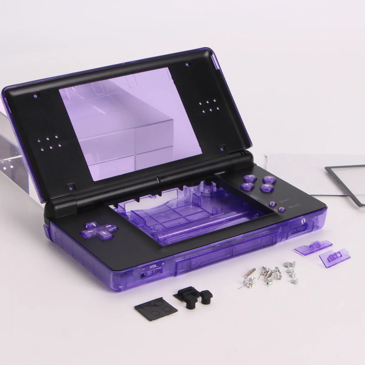 Two-Tone Replacement Shell for Nintendo DS Lite, Matte + Clear Transparent Housing Case DIY Mod Kit with Buttons Screws for NDSL