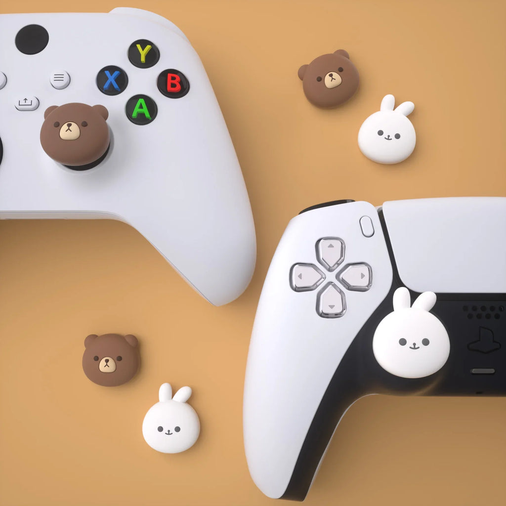 PlayVital Cute Thumb Grips Joystick Cover Thumbstick Caps for PS5/4, Xbox Series X/S, Switch Pro - Animal Series