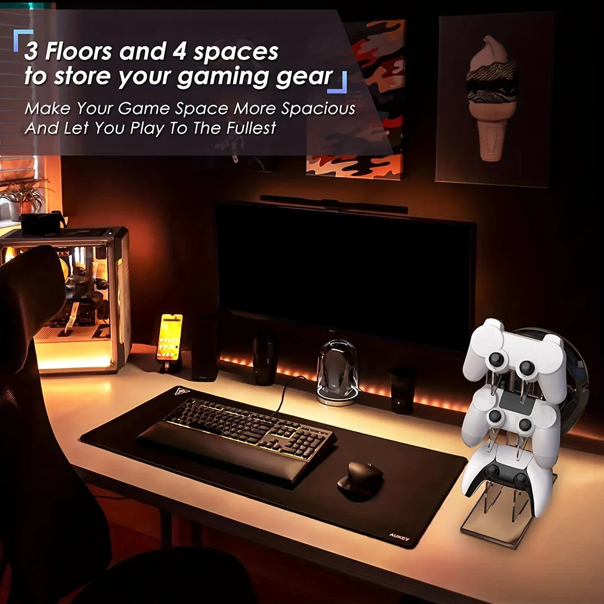 PS5 PS4 3-Layer Controller & Headphone Holder, Universal Stand