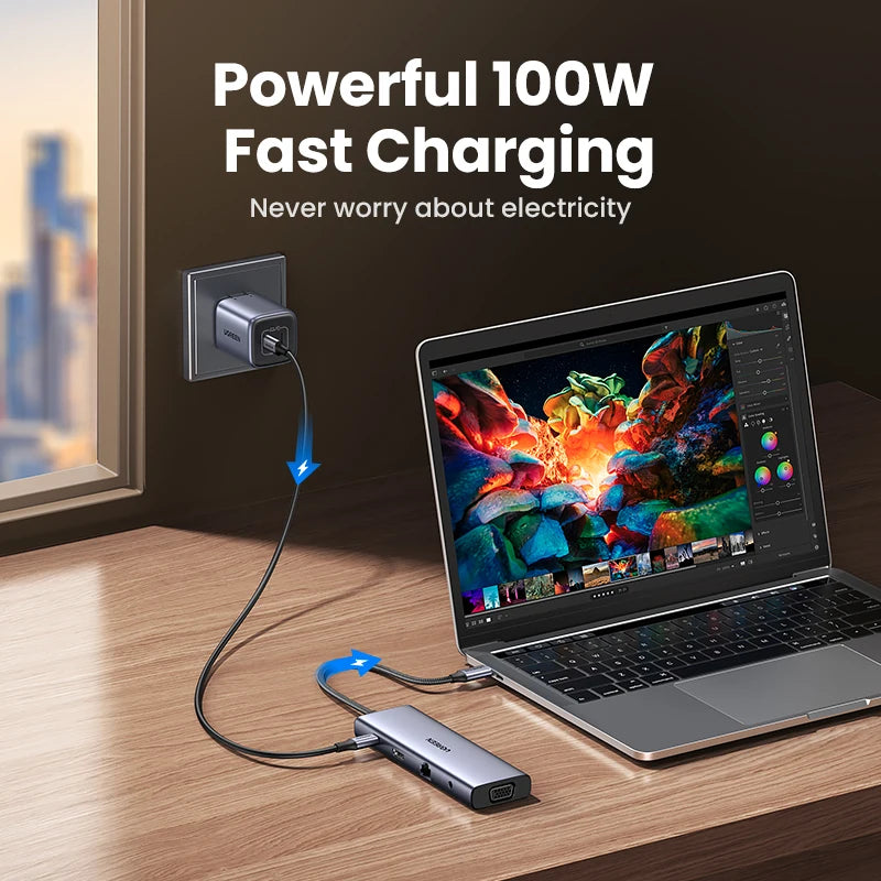 UGREEN USB HUB Type-C to 4K HDMI VGA RJ45 PD100W 3.5mm SD&TF USB3.0 Splitter for MacBook Laptop Steam Deck USB-C Docking Station