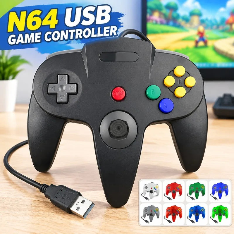 Wired USB Game Controller N64 Shape Gamepad Classic N64 Style Joystick for PC Computer Retro Video Game Playing Plug and Play
