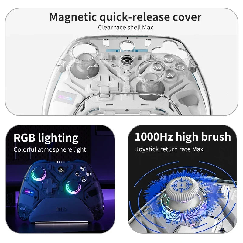 Aolion K10 RGB Wireless Controller, Charging Dock, Hall Effect
