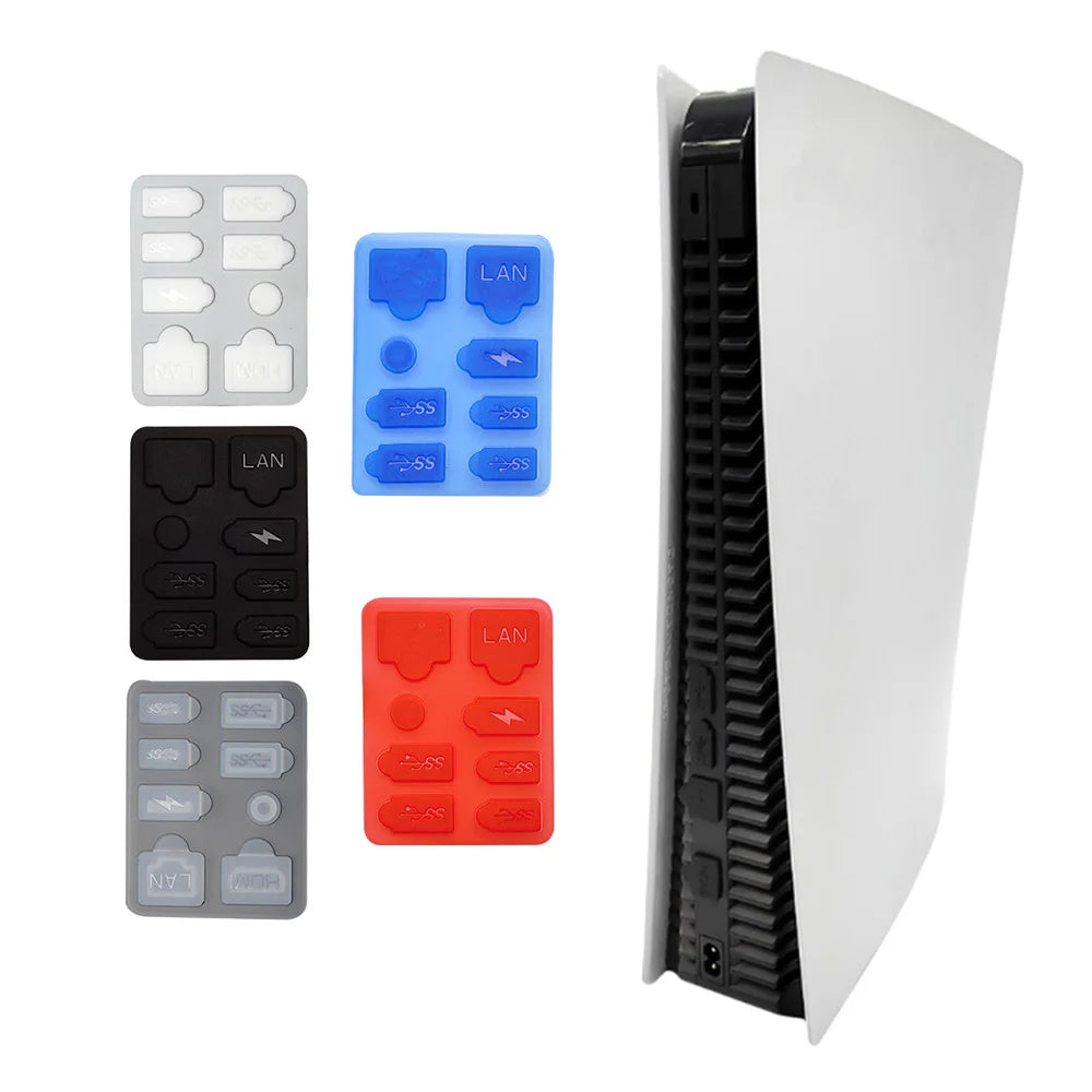 1 Set Dust Plug for PS5 SLIM Game Console Silicone Dust Protector Antidust Cover LAN Type-C USB Dock Dustproof Plug