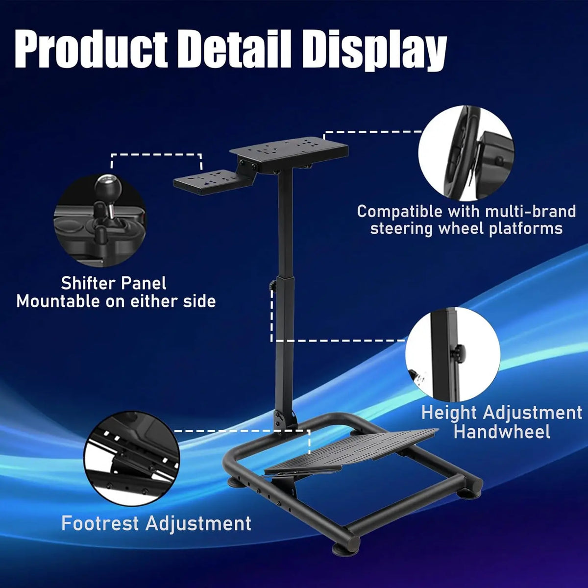 Adjustable Sim Racing Steering Wheel Stand, 23–35 Inch Height