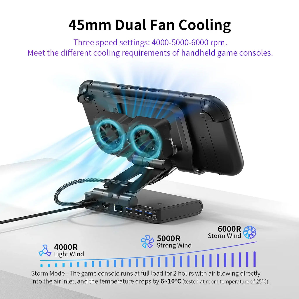 100W Switch 2 Docking Station with Dual Cooling Fan 4K 60Hz HDMI 1000Mbps Ethernet Port For Dock ROG Ally Ally X Steam Deck