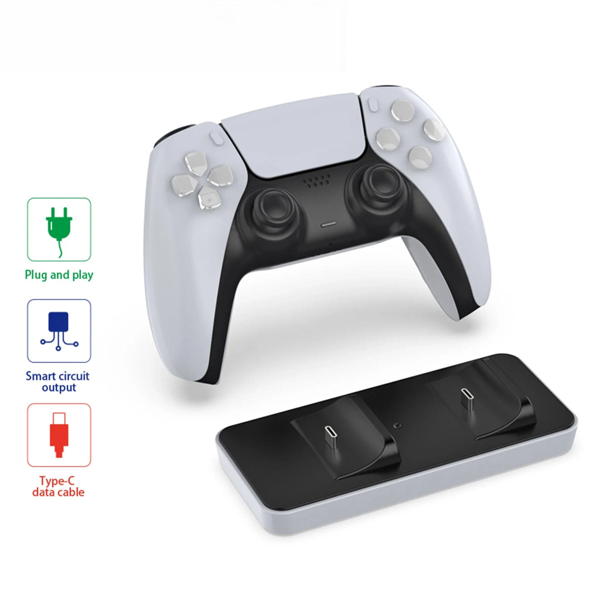 Compact PS5 Controller Charging Dock, Simple Small Contact Charger Stand for PS5 Gamepad, Space‑Saving Desktop Charging Station