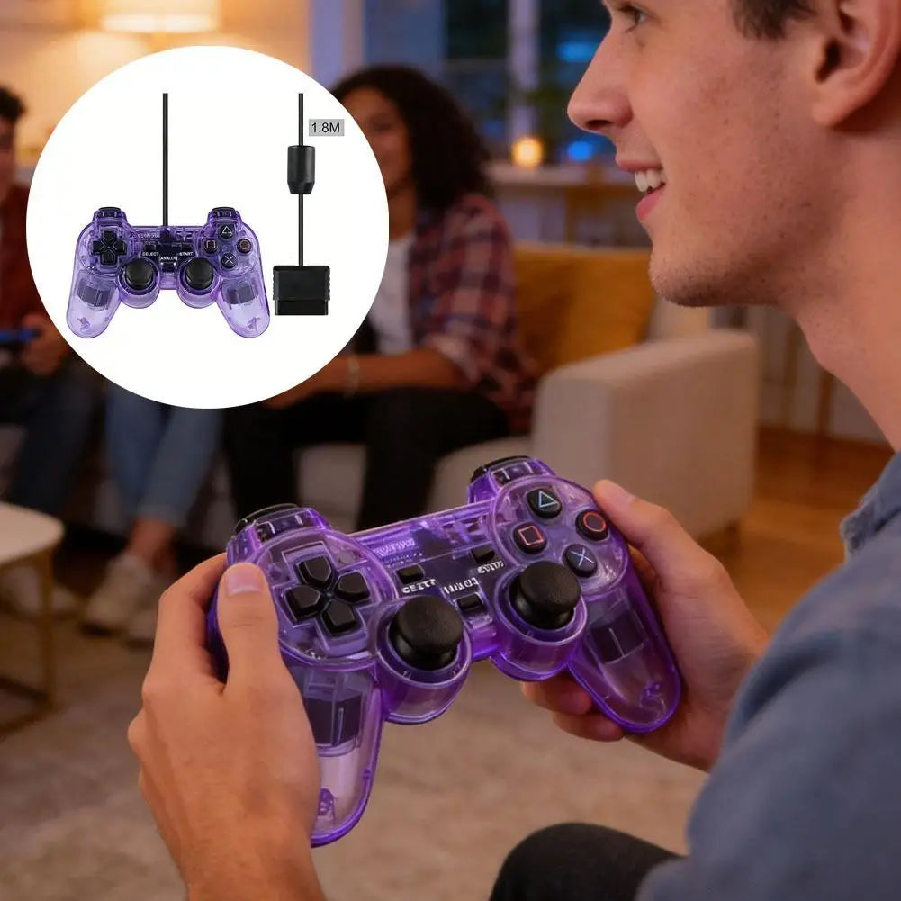 Wired USB Gamepad for PS, Transparent Dual Vibration