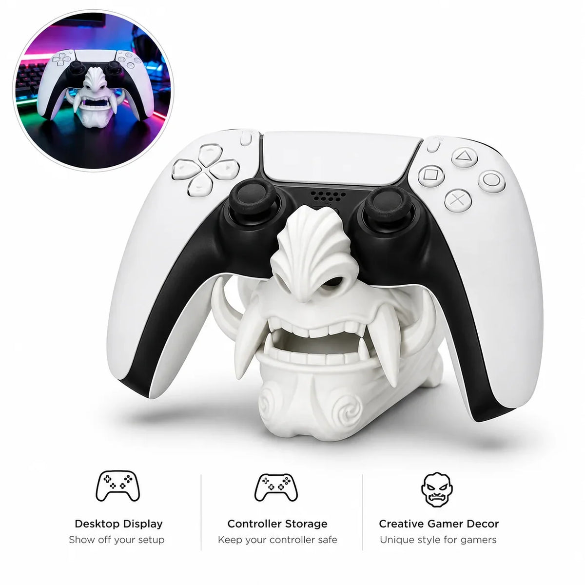 Ghost Mask Controller Stand for PS5, 3D Printed Display Holder
