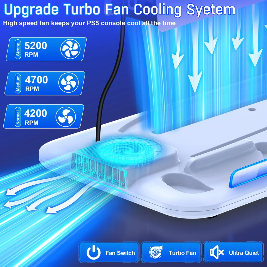 DinoFire For PS5 Slim Disc/Digital Fast Gamepad Charging Cooling Stand Vertical Cooling Station For PlayStation 5