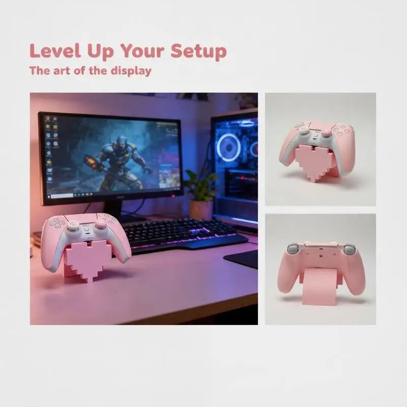 3D-Printed Pixel Heart Controller Stand for Desktop