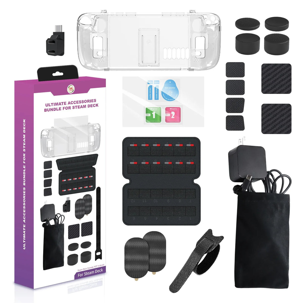 Steam Deck 19-in-1 Crystal Case Set with Screen Film and Bag