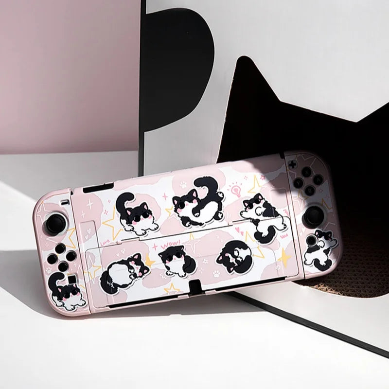 Cute Cat Ns2 Protective Case For Switch Oled Anti Scratch Shockproof Cover 2nd Generation Soft Pink Protective Case Set