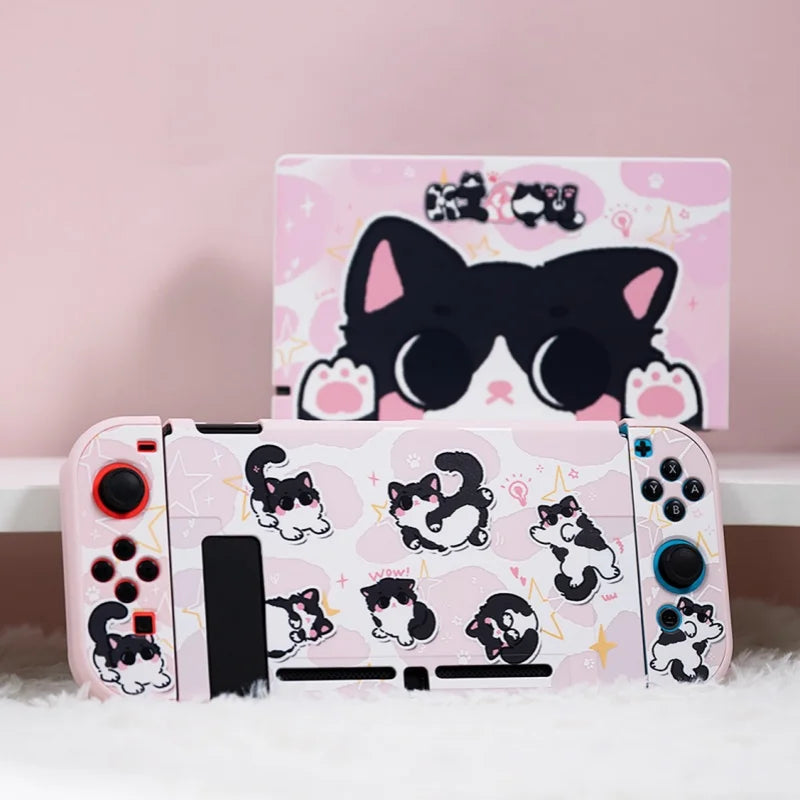 Cute Cat Ns2 Protective Case For Switch Oled Anti Scratch Shockproof Cover 2nd Generation Soft Pink Protective Case Set