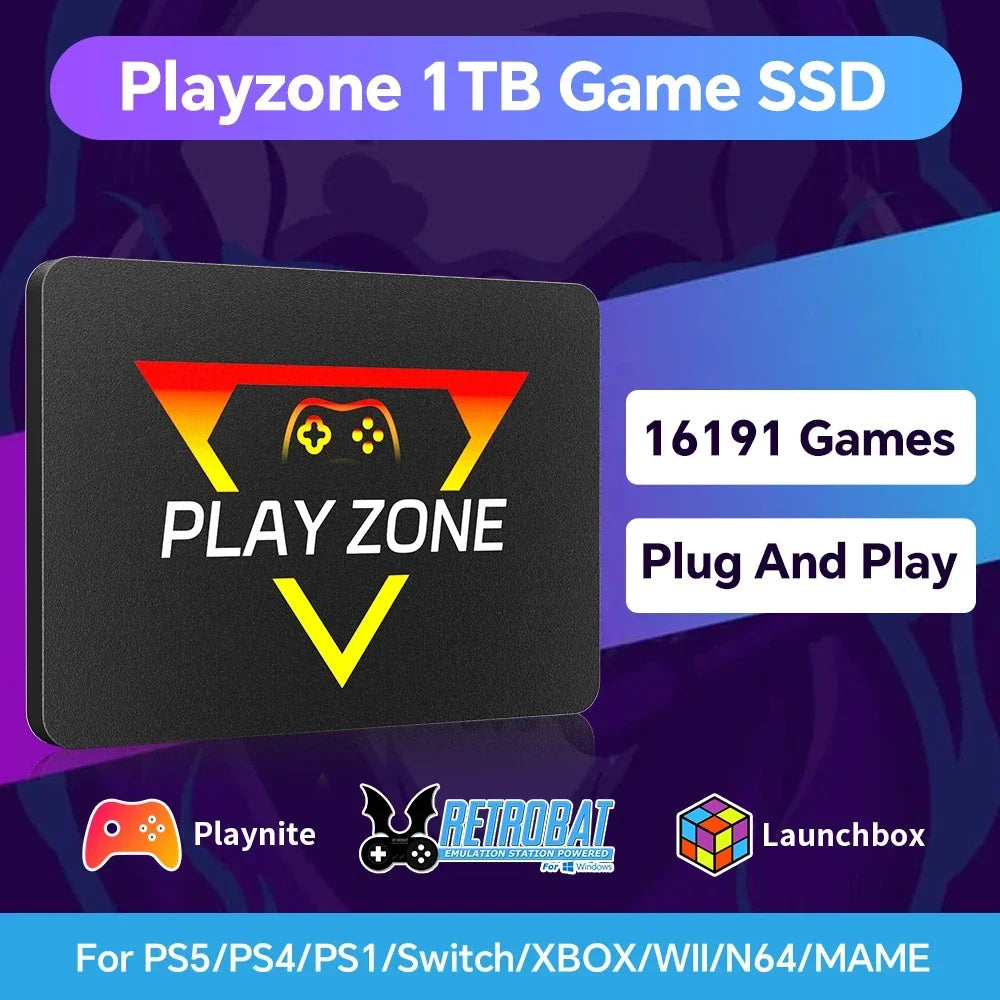 PlayZone 1T Retro Game SSD For PS5/PS4/PS3/PS2/Xbox/Switch/WII Portable Game Hard Drive Built-in 16000+ Games For Win PC/Laptop